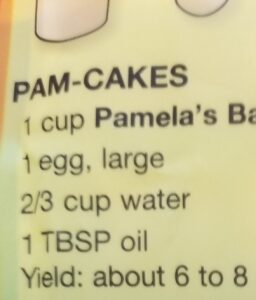 Back side of Pancake Mix label.  It is PAM-CAKES.