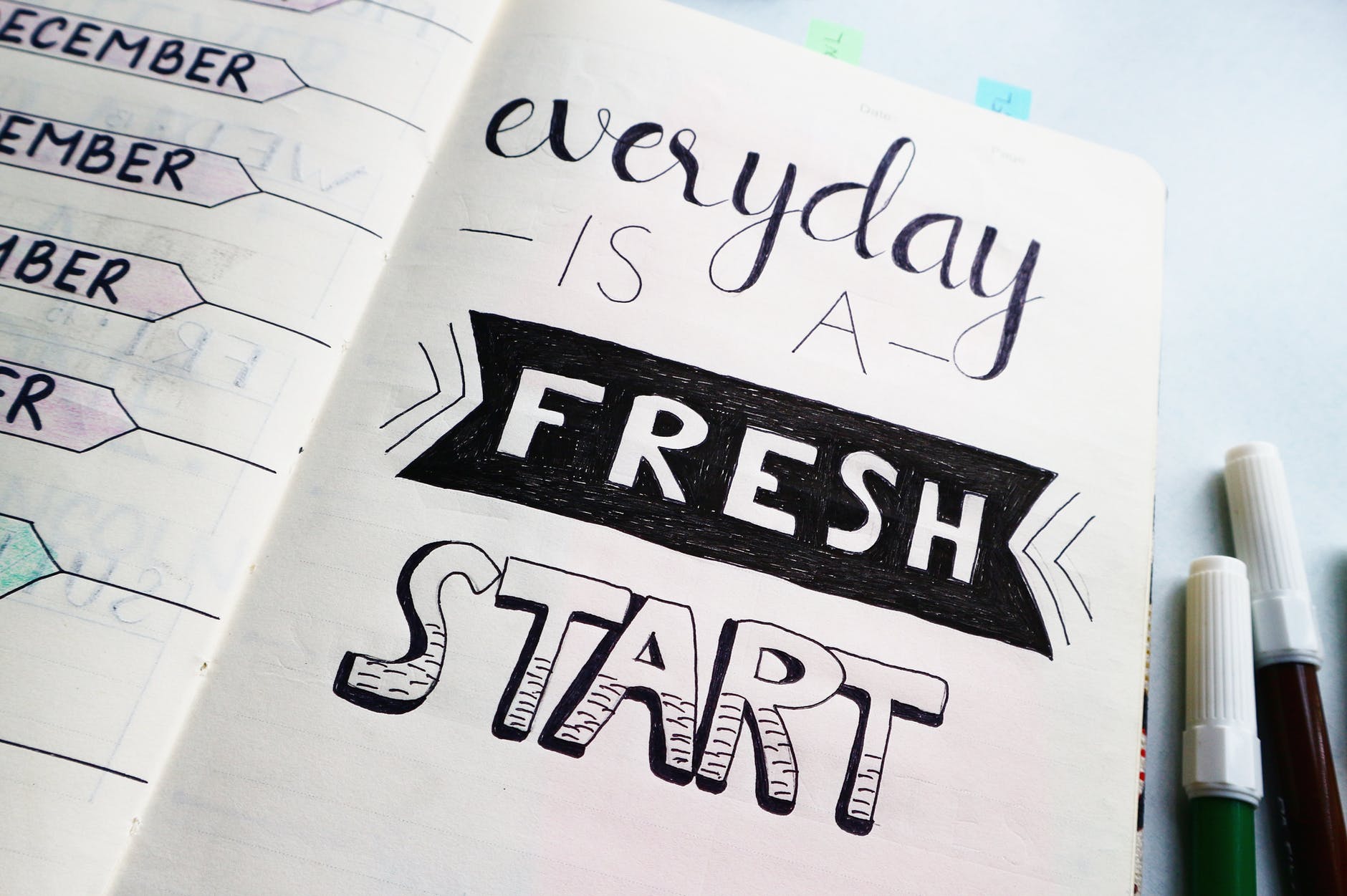 inspirational quotes on a planner "Everyday is a fresh start."