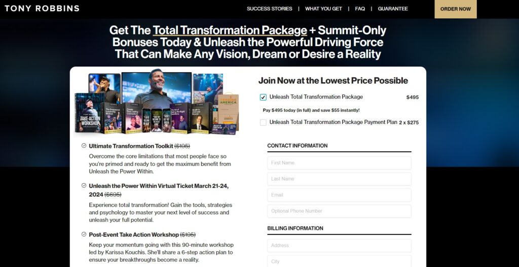 $495 is the price you pay to sit in front of your monitor at the Unleash the Power Within 2024 Seminar. March 21-24th event will take place. 